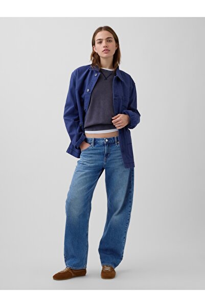 GAP Kadın Mavi Low Rise Barrel Jean Pantolon