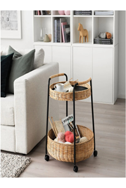 IKEA LUBBAN tekerlekli yan sehpa, rattan-antrasit