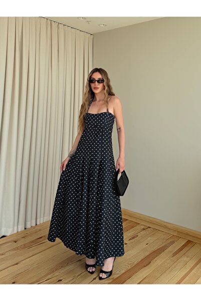 Laluvia Black Halter Neck Polka Dot Dress - 4733