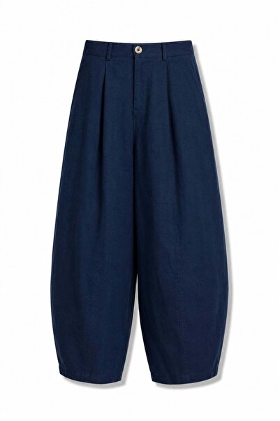 5in1Canpolat Navy Blue Pensli Barrel Trousers 1759