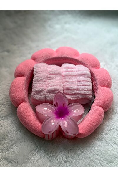 ADAA GIFT Kadın Pofuduk Taçlı Peluş Bileklikli Lotus Tokalı Yüz Yıkama Seti -...