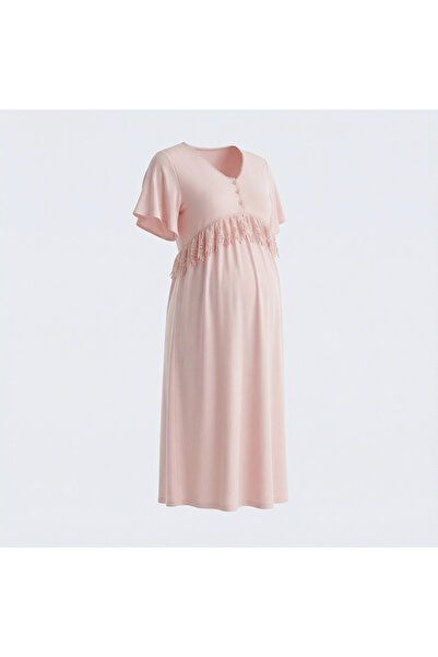 Lady Lingerie Maternity Long Nightdress – Short Sleeve Nursing Nightgown with...