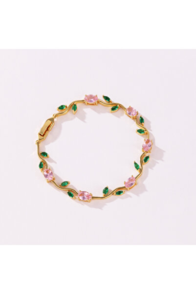 Choice16 pink green gold Tulip Pink Cubic Zirconia Wrist Chain with Vine Flow...
