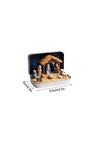Choice Blue Miniature Christmas Nativity Set in A Tin Box Handcrafted Pocket ...