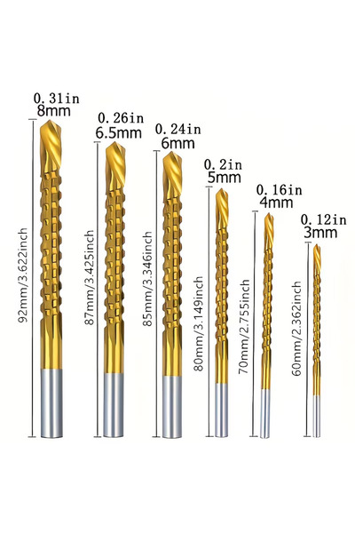 Choice 6pcs HSS Twist Drill Bits Set Titanium Coated Drill Bit 3-8mm Serrated...