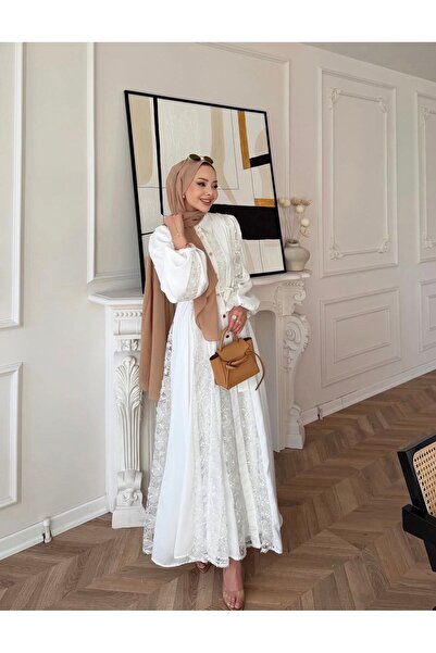 Sara Deluxe Luxury Collection Lace Detailed Belted Hijab Dress - Premium Styl...