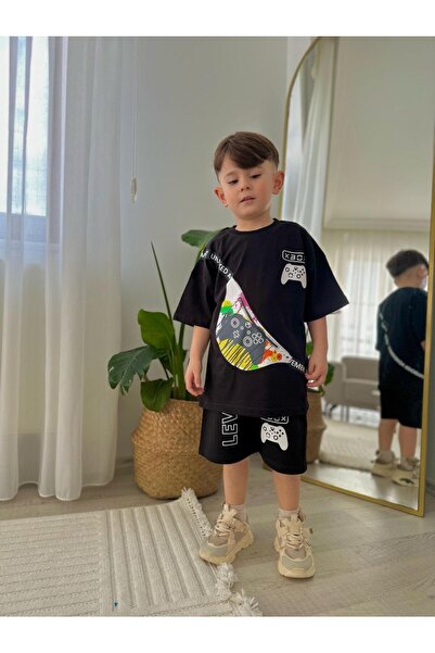 Asortik Kids Gamer Design Boys' Shorts Tracksuit Set - Oversized T-Shirt and ...