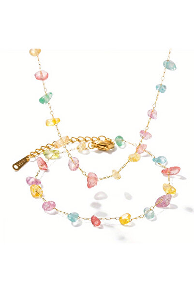 Choice1 Set Yupsk Summer New Stainless Steel Colorful Stone Beads Necklace Br...