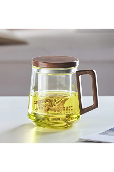 Choice1 525ml Clear Glass Tea Cup with Wood Handle Filterable Tea Cup Heat Re...
