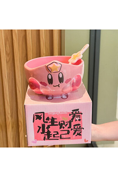 Choice Bandai Bowl and spoon Star Kirby Cute Cartoon Peripheral Ceramic Rice ...