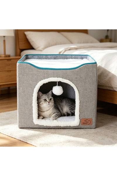 BESTONE 3 Colors Foldable Cat House, 2-in-1 Cat Cave Bed with Scratching Pad,...