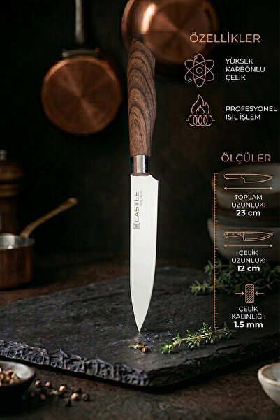 Castle Brown Serisi 3 Lü Mutfak Bıçağı Et Ekmek Sebze Mutfak Şef Bıçak Seti ( Lzl-4751 )