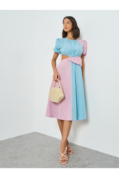 Styli Multi Color Block Midi Dress with Cut-Out Detail