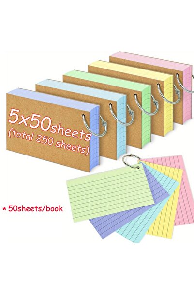 Choice1 5x50 ورقة، 250/50 ورقة، بطاقات فهرسة ملونة سميكة ذات حلقة، مفكرة مسطر...