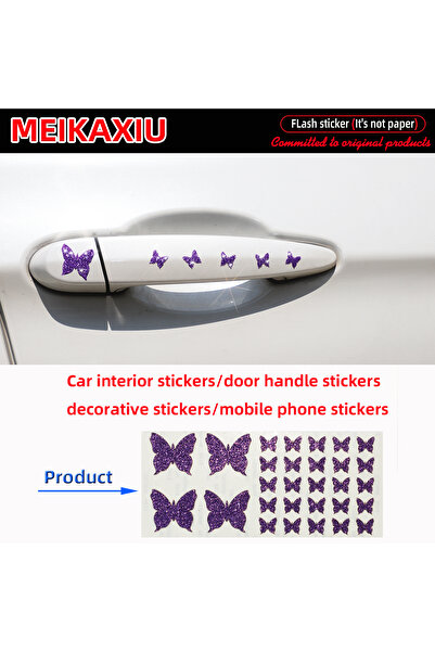 Choice3 PURPLE Blingbling Shimmering Butterfly Car Door Handle Cover Sticker ...