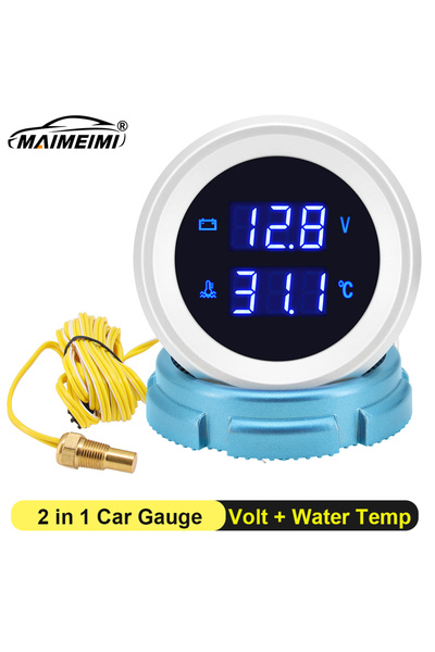 Choice 2" 52mm Water Temperature Gauge with Sensor 10mm Blue LED Digital Volt...