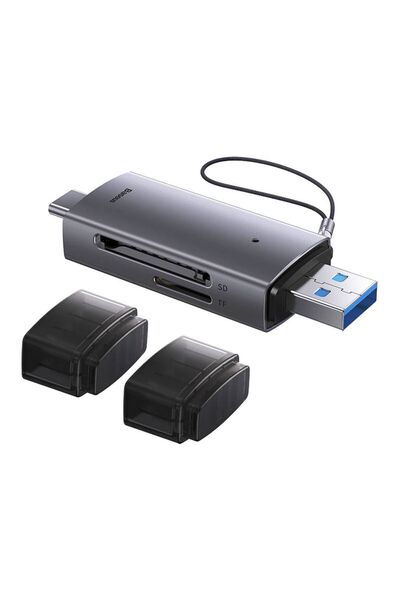 Baseus Lite Series Card Reader SD/TF με εξόδους USB + USB-C Γκρι