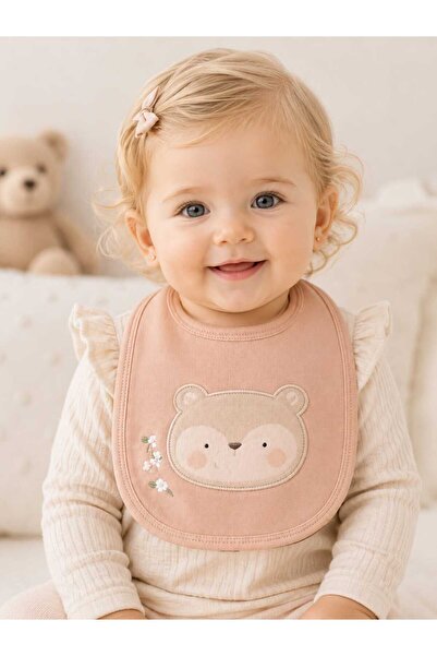 NiLi Baby Girl Teddy Bear Embroidered Baby Bib