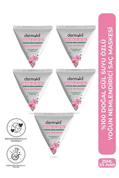 Dermokil %100 Doğal Gül Suyu Yoğun Nemlendirici Saç Maskesi 25 ml x 5 Adet