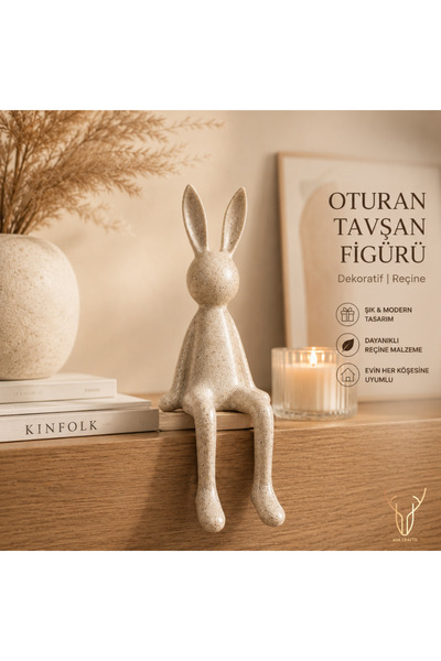 Ada Crafts Oturan Tavşan Figürü – Dekoratif Reçine Biblo | Modern Salon & Kit...
