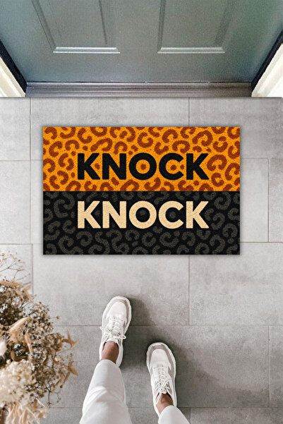 Rugmood KNOCK Двуцветна модерна изтривалка за врата с леопардов принт – Неплъ...