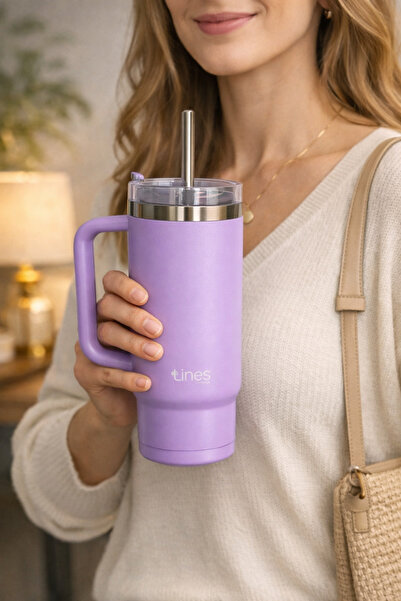 KarmaShop34 Lavanta Renkli Çelik Termos Bardak (Saplı, 900 ml)