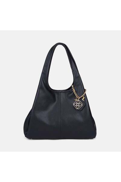 Desa Women's Black Leather Shoulder Bag with Charm Accessories