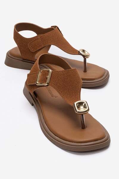 CCWAY AYAKKABI Women's Sandals with Stones between the Toes Taba Suede