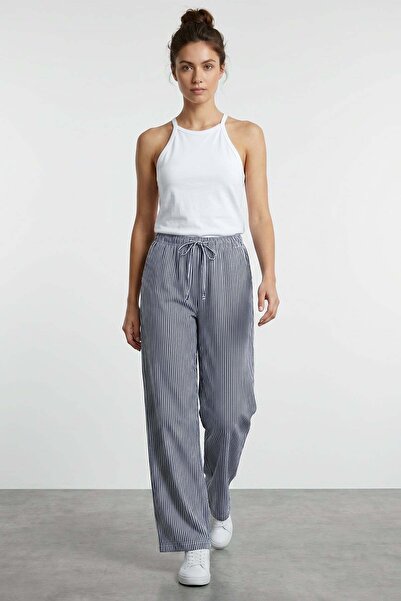 Fulla Moda Striped Wide Leg Trousers with Elastic Waist