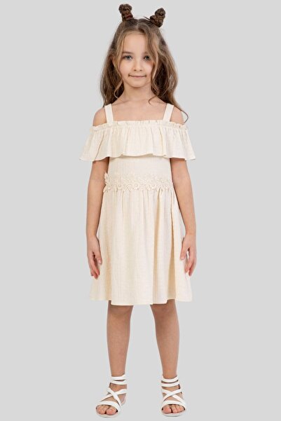 ww waka waka kids store Rochie pentru fete, culoare crem, cu detalii din dant...