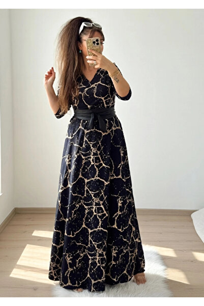 AZRA BUTİK Full Length Marble Pattern Dress