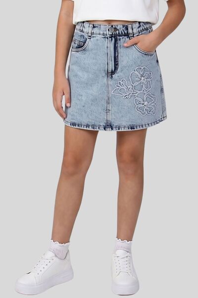 ww waka waka kids store Girl's Floral Embroidered Denim Shorts Skirt - Light ...