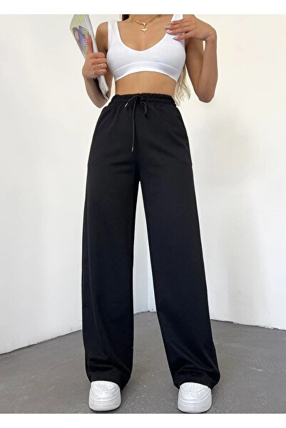 Hera Moda Women's Plain Black Wide Leg Trousers