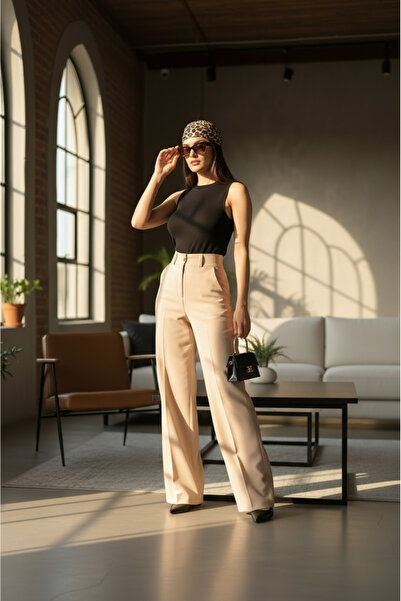 KAYS Women's Black High Waist Draped Wide Leg Premium Palazzo Trousers with E...