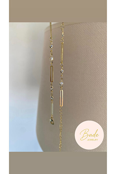 Bade Jewelry Fd Vip Gold Paperclip Chain Stone Detailed Tarnish-Resistant Ste...