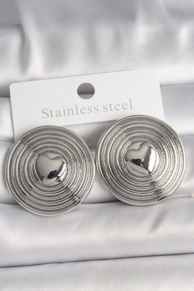 MEKs Brass Silver Color Heart Embroidered Circle Plate Model Women's Earrings...
