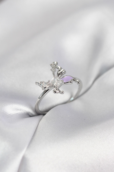 Generic Brand Silver Color Butterfly Model Zircon Stone Women's Ring 5886