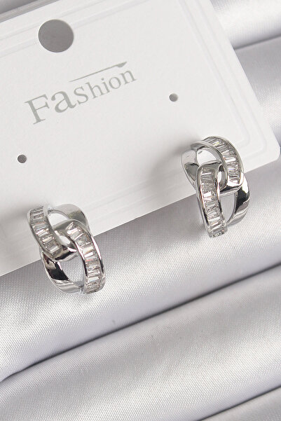ETC Brass Silver Color Zircon Stone Chain Model Women's Earrings 5886 - Miyng...