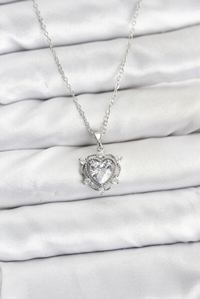 Generic Brand 316L Steel Chain Silver Color Heart Model Zircon Stone Women's ...