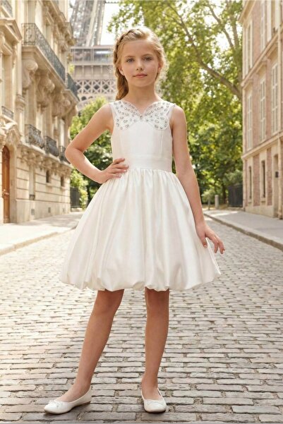 Pamina Li̇mi̇ Girl's Soft Satin Fabric Balloon-Lined Sports Evening Dress
