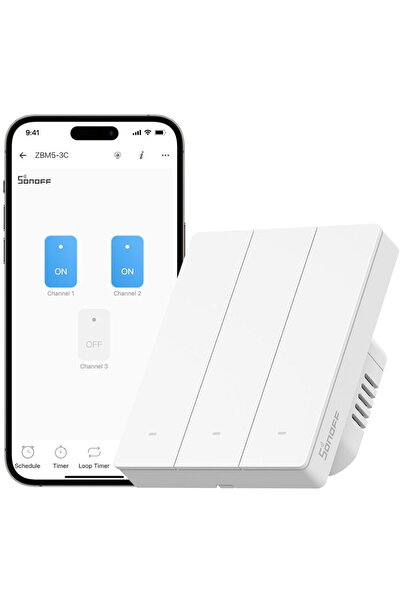 Sonoff Întrerupător inteligent ZBM5-3C-80W, 3 canale, 10A, Zigbee, Alb