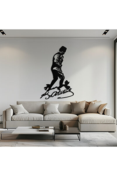 Shiny Art ShinyArt Atatürk İmzalı Metal Duvar Dekoru Siyah Modern Salon Ofis ...