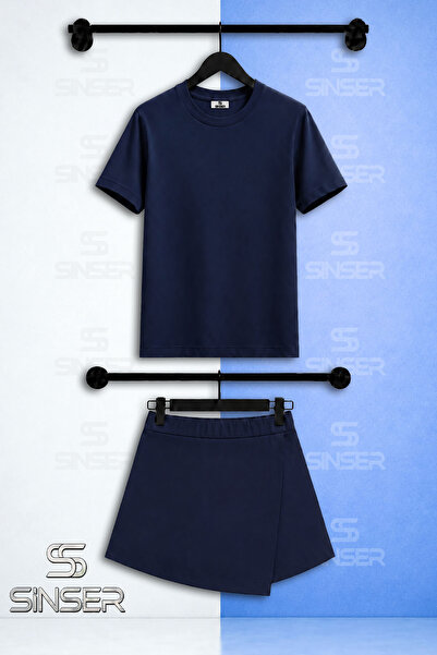 SS SİNSER Kiz Set Plain Unprinted Short Sleeve T-Shirt Shorts Skirt