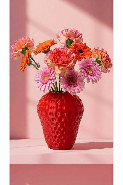 END Design Fresa Çilek Şeklinde Dekoratif Vazo – 16x13 cm Sevimli Tasarım Obj...