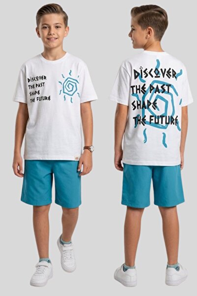 ww waka waka kids store Set tricou alb cu imprimeu Discover și pantaloni scur...