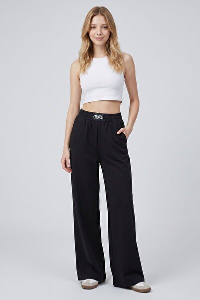 bacc Black High-Waisted Wide-Leg Sweatpants with Arma Detail
