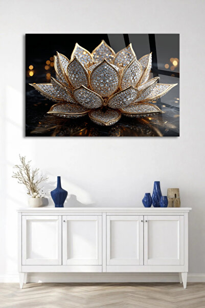 TAULART Gold Lotus Flower Luxury Zen Wall Decoration Unbreakable Glass Painting