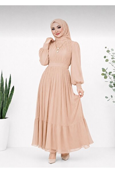 ASTEMİA فستان سهرة نسائي من الشيفون المطوي SB0019