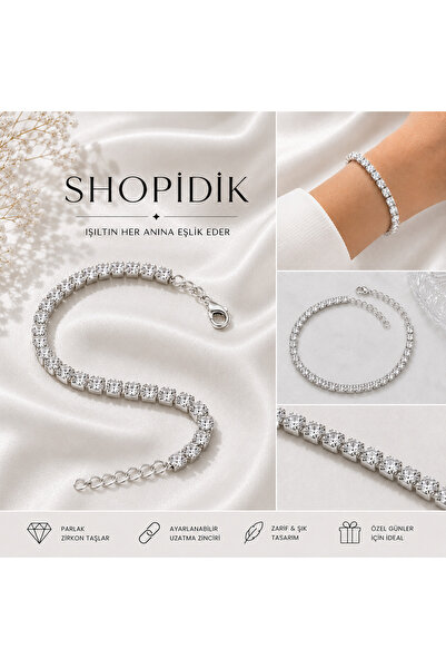 shopidik سوار زركون ستون سو إرواد قابل للتعديل باللون الفضي للنساء