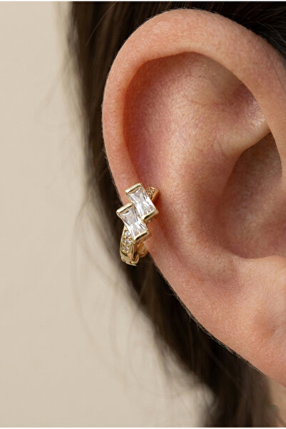 Vilma Aksesuar Altın Renk Çelik Zirkon Taşlı Halka Helix Conch Piercing (8mm)...